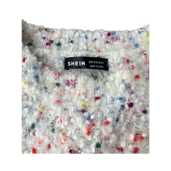 SHEIN Rainbow Color Speckled Fuzzy Crew Neck Long Sleeve Sweater - Size Medium - Picture 4 of 9